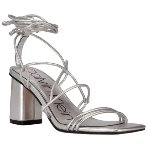 🌻NEW Calvin Klein Silver "Calista" Ankle Tie Sandals Size 10 - Picture 1 of 6